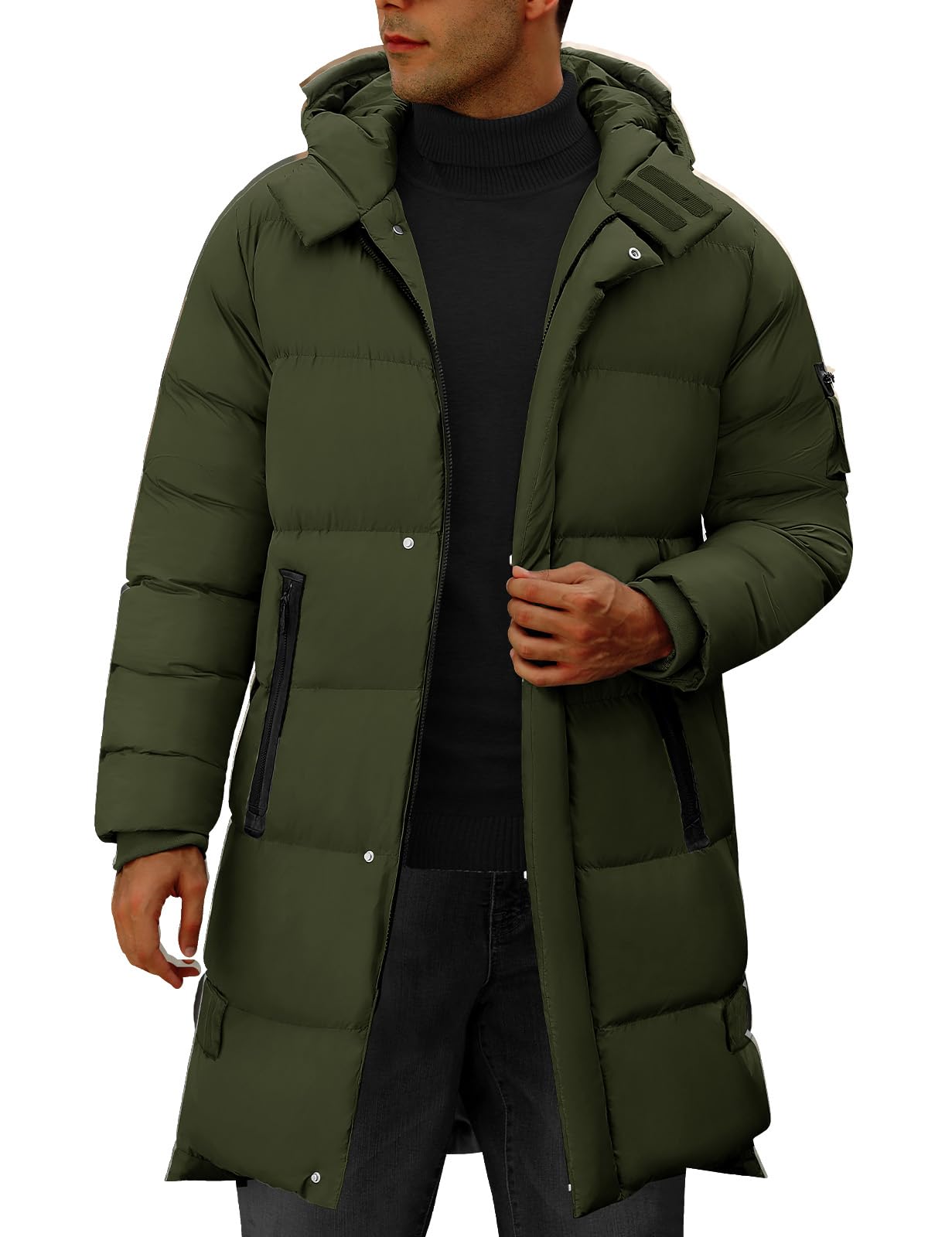 CMTOP Winterjas voor heren, met capuchon, warm, gevoerd, lang, hoodie, winterjas, casual, parka, ritssluiting, winddicht, met zakken, Grijs, L