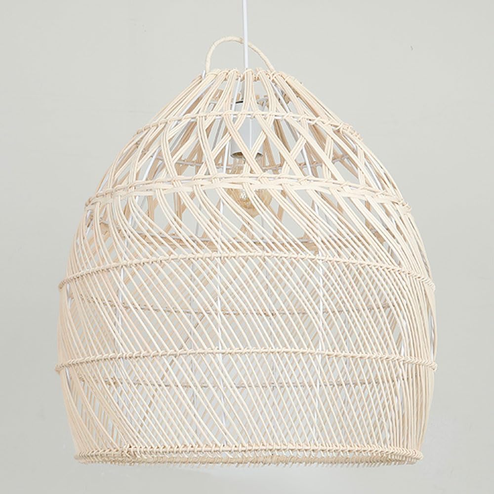 SYAXVOM White Rattan Pendant ht Fixture Hand Woven Wicker hting for Kitchen Island Rustic Basket Cage Hanging Lamp Vintage Bamboo Chandelier Bedroom Dining Room Farmhouse