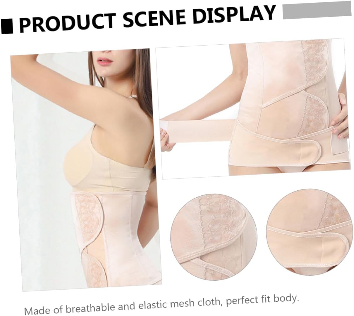 Postnatal Waist Trainer Belly Corset and Pelvis Belt Lace for Women M Size Postpartum Support Abdominal Compression Wrap Beige
