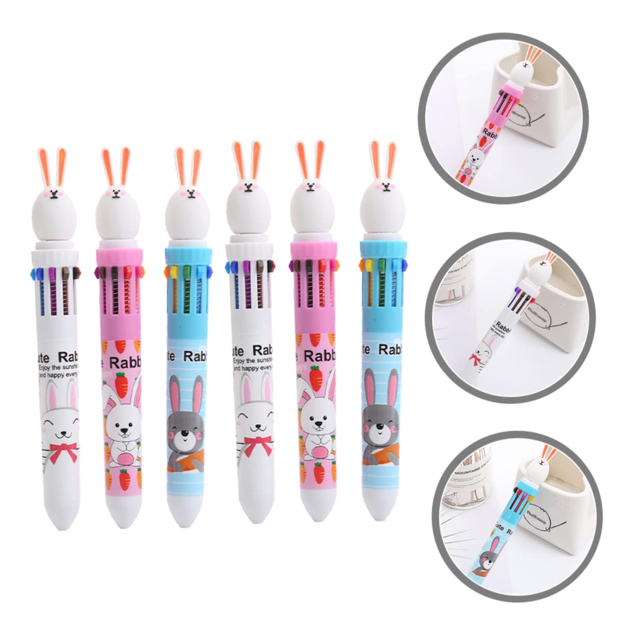 Tofficu 5 Ensembles Mini Stylos À Bille En Forme De Lapin Stylos En Vrac Surligneurs Multicolores Effaçables À Bille Rouges Mignons 6 pièces * 5