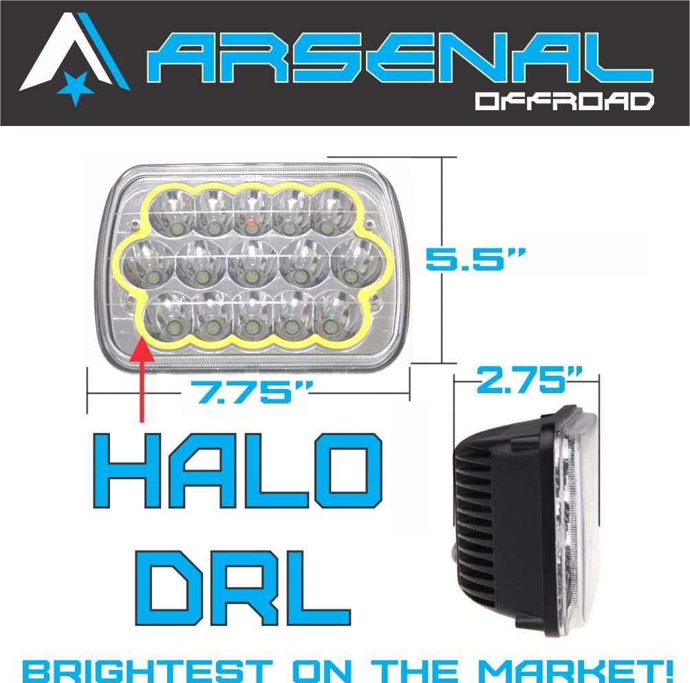 ARSENAL No.1 45w Rectangle 7x6 HALO DRL Led Headlights 6054 5x7, 7x6 Hi/Low Head Lights, Led Sealed Beam S10 H4 Plug H6054 Headlights H5054 6052 For Wrangler YJ Xj Cherokee Truck (1PC)
