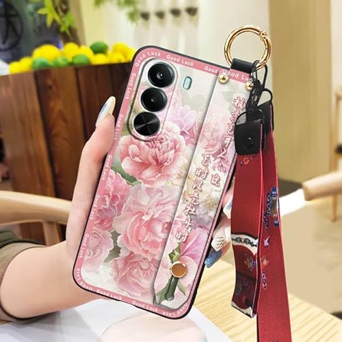 Phone Case Compatible with Realme P4X 5G, Elderly lady Ring Shockproof Kickstand Anti-dust Wrist Strap Anti-knock Silicone Soft 