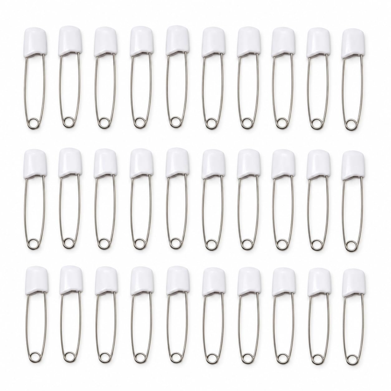 30 Pack Baby Nappy Safety Pins, 54mm / 2.2 Inch Diaper Pins with Plastic Push-in Heads, Stainless steel safety pins for clothes, terry squares and cloth nappies – Durable push-in fasteners