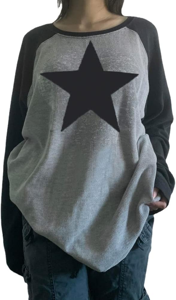 Y2K Pullover T-Shirts Women Contrast Patchwork Grunge Harajuku Clothes Full Sleeve Preppy Long Sweats Tops