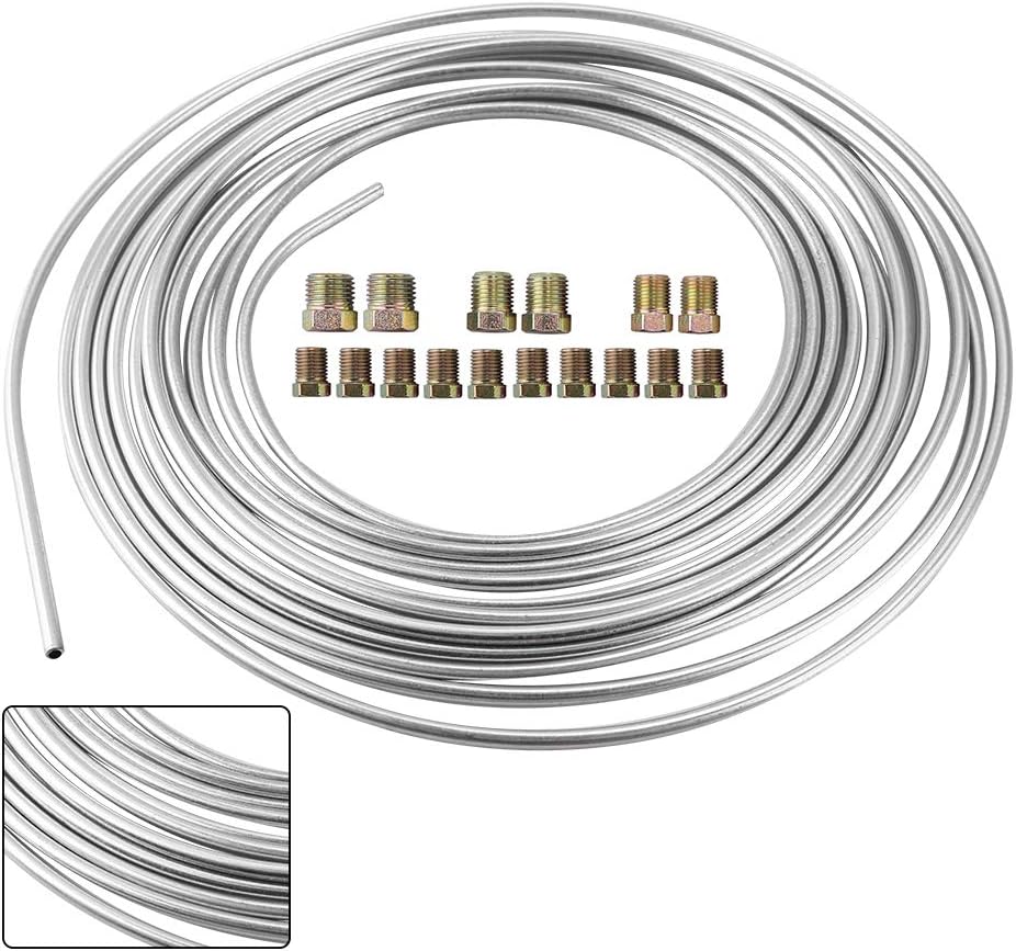 Anxingo 25 Ft. 3/16 OD Steel Brake Line Tubing Kit 3/16" x 25' with 16