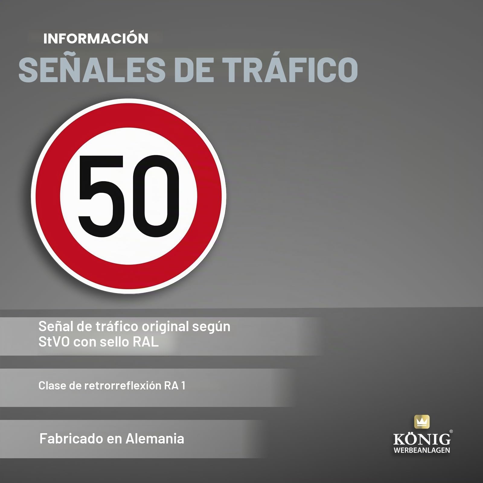 Señal de tráfico Velocidad máxima permitida 50km/h | No. 274-50 | Ø 420 mm, aluminio 2 mm, RA1 | RAL | Señal de tráfico original | Dreifke®