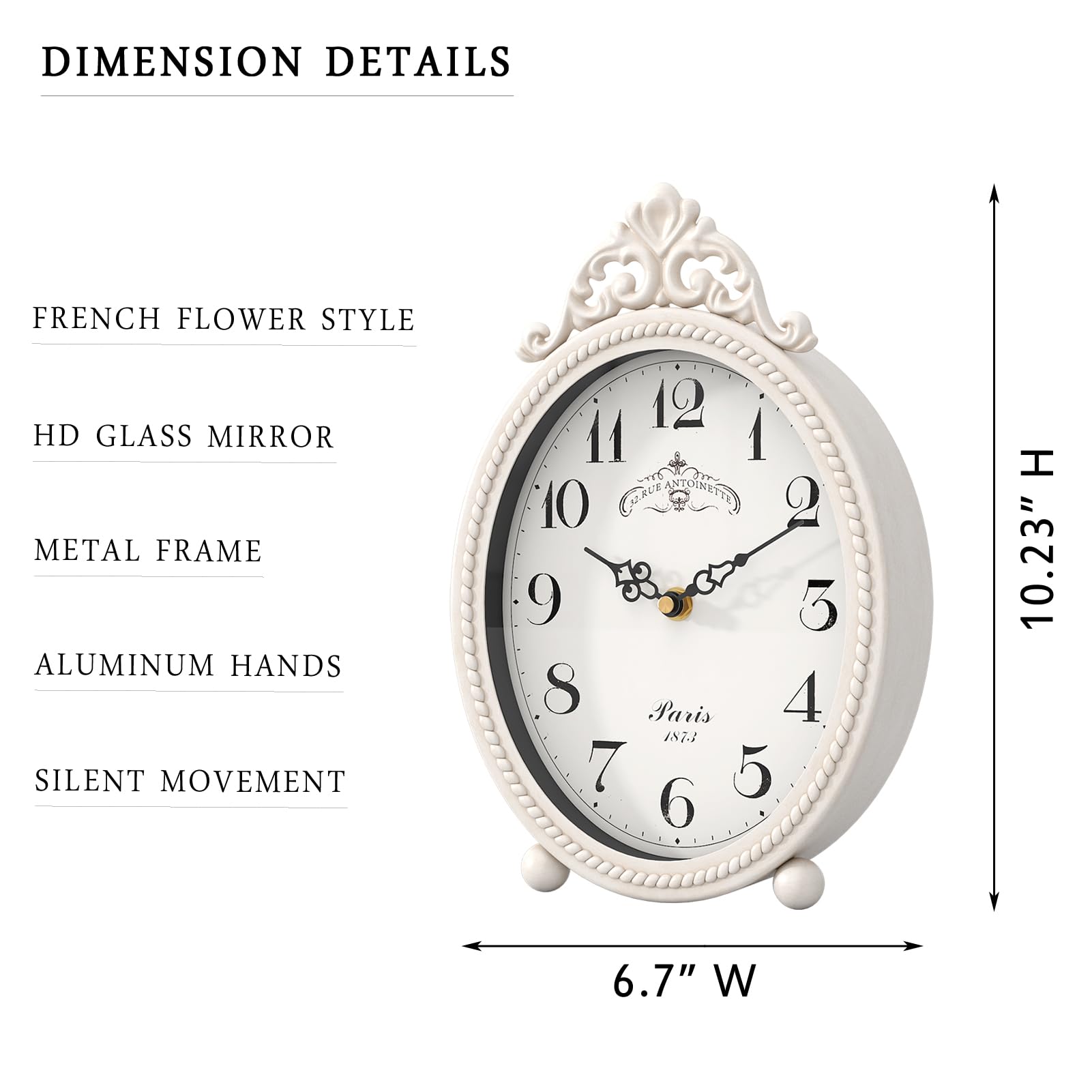 Vintage French Table Clock - Antique White -2 Vintage French Table Clock - Antique White -2