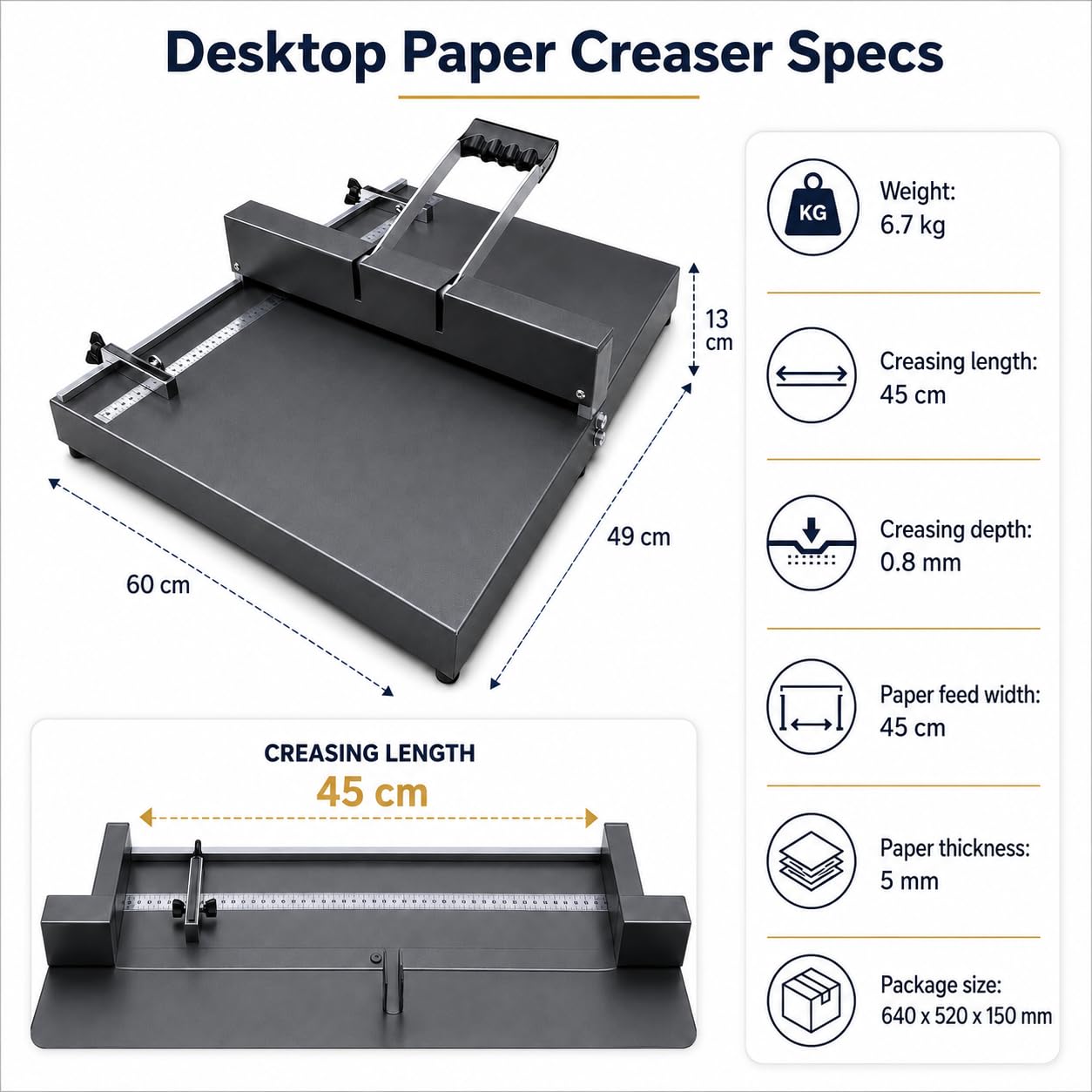 Creador de papel manual, 45 cm de longitud, 5 mm de capacidad, ideal para cartulina, cubiertas y folletos, crea arrugas precisas para resultados profesionales