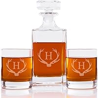 Vista 12 de Abby Smith Juego de decantador de whisky y rocas con inicial de cuerno, letra L