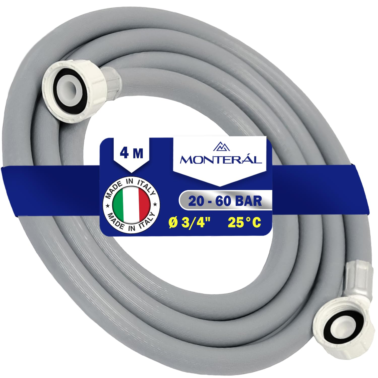 Manguera Lavadora y Lavavajillas 3 m para Entrada Agua para Temperaturas de hasta 25°C Presión de 20 a 60 Bar Conexión Recta y Ángulo Ø 3/4" - MADE IN ITALY - MONTERAL — view 12