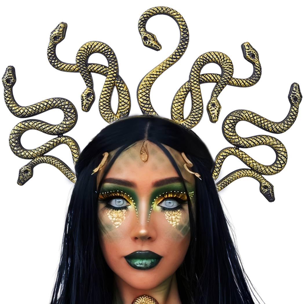Zoestar Medusa Snake Headband Greek Goddess Snake Headpiece Halloween Hair Accessories for Women (Black and Gold, One Size)