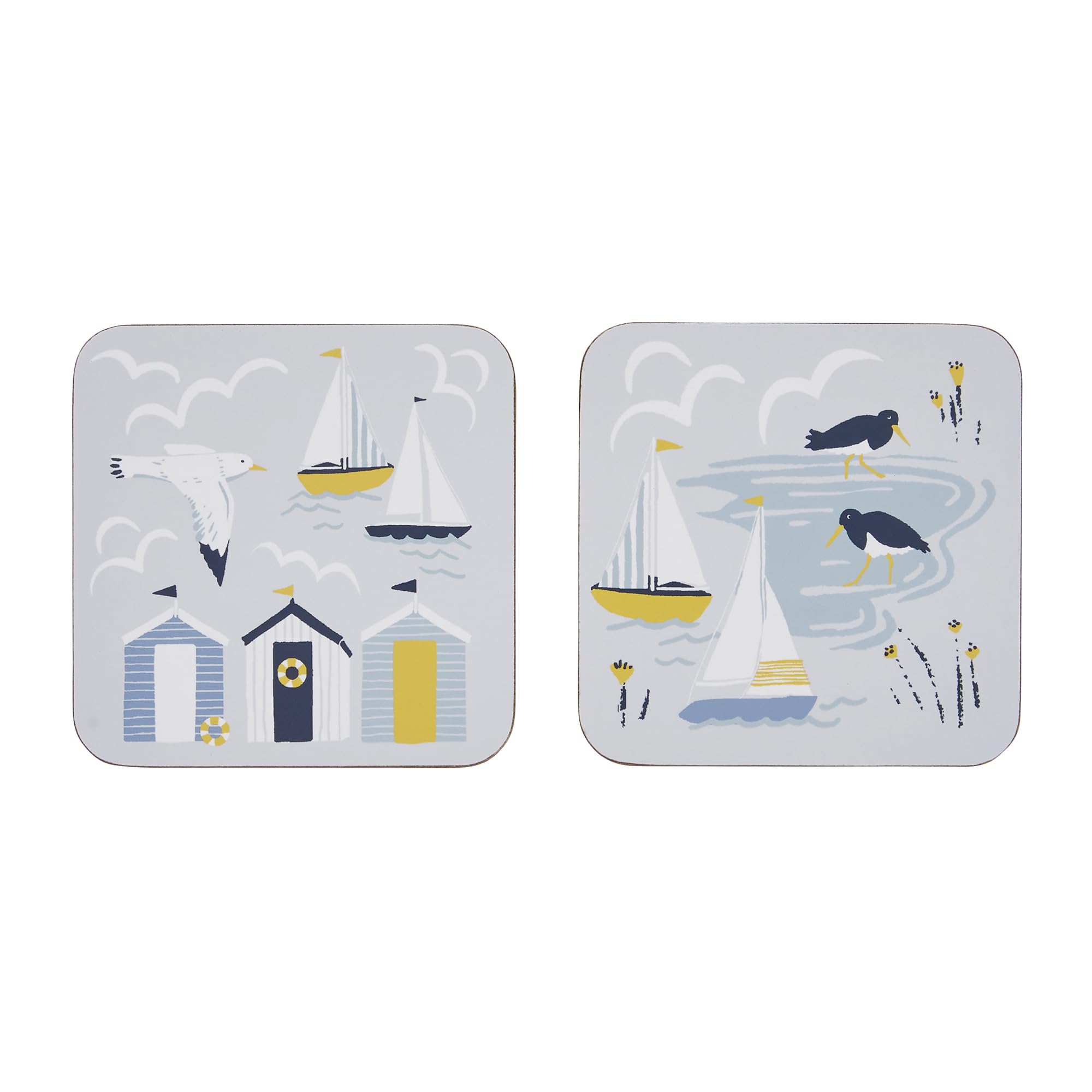 Ulster Weavers - Blue Nautical Coasters - Durable 100% Cork - Coasters Set of 4 Pieces - Size 10.5 x 10.5 x 0.5cm - Beach Huts Coaster Set for Drinks/Cups/Mugs - Kitchen Gifts - Kitchen Accessories