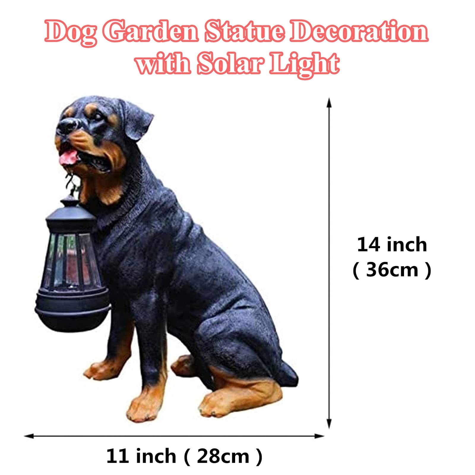 Adorno De Jardín para Perros Al Aire Libre Con Luz Solar, Estatua De Exterior Rottweiler, Estatuas De Jardín De Perro Realistas Con Luz, Luz Solar De Paisaje Del Césped