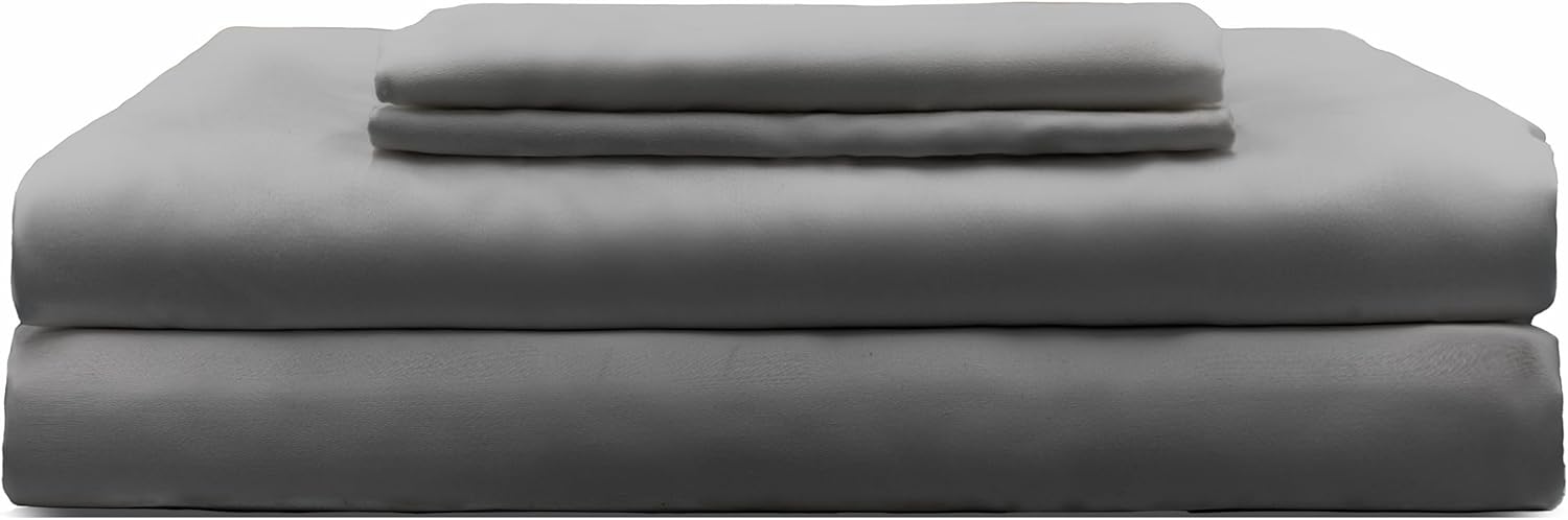Sheets & Giggles 100% Eucalyptus Lyocell Sheet Set - All-Season, Responsibly Made, Naturally Cooling, Super Soft, Moisture-Wicking, Temperature Balancing, Vegan – Full, Grey