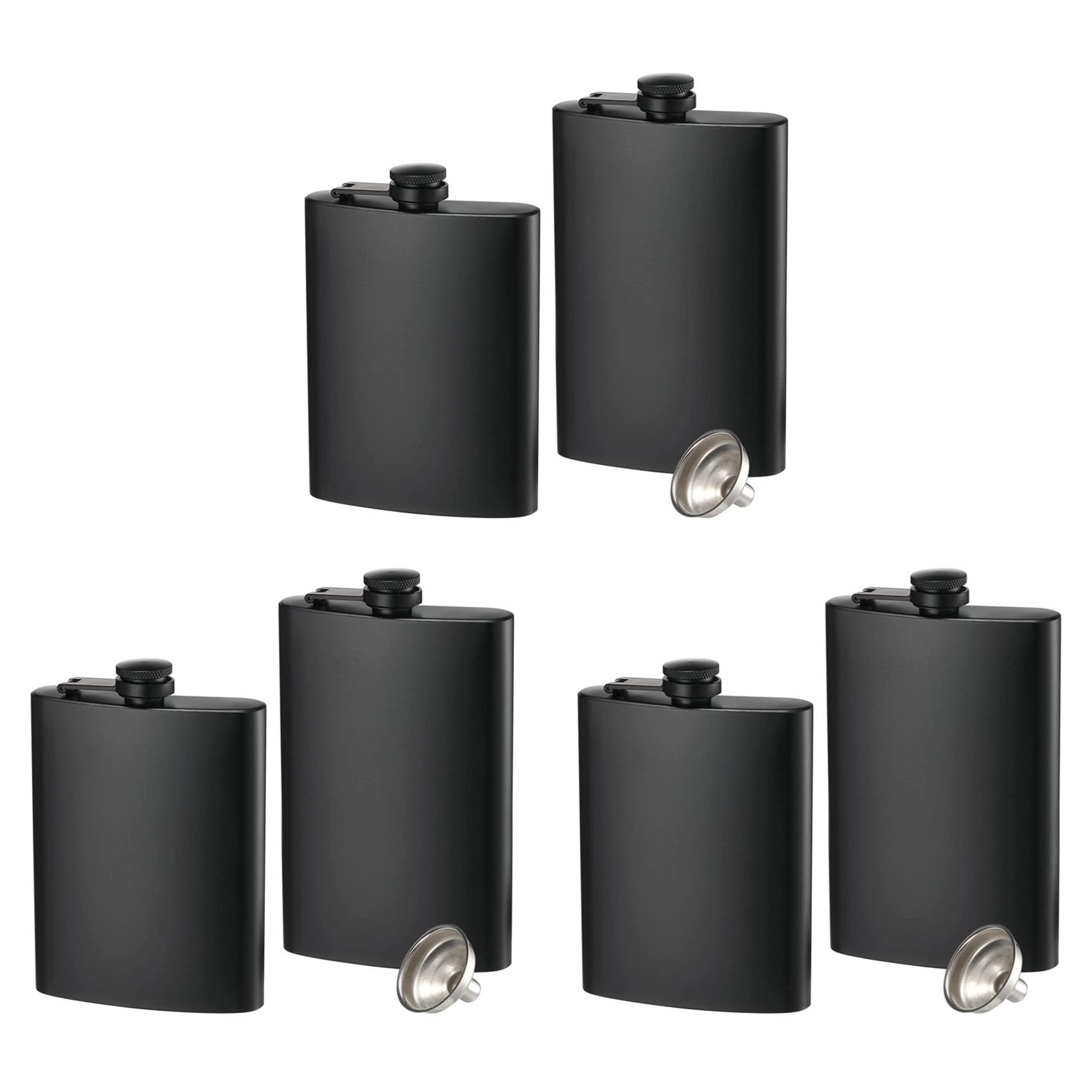 Hndhbfgrt 6 Pack Hip Flasks for Liquor, 8 Oz Stainless Steel Leakproof Thin Flasks with Funnel for Men & Women (Matte Black)