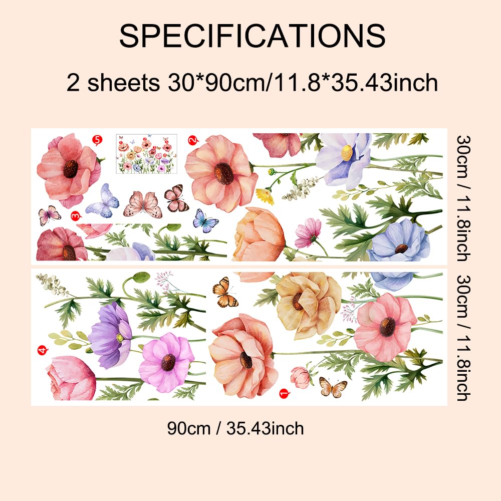 OUFEI Wall Stickers Floral Wallpaper Peel and Stick Colorful Flowers Butterflies Wall Decals for Kids Nursery Girls Bedroom Living Room Decoration - Image 2