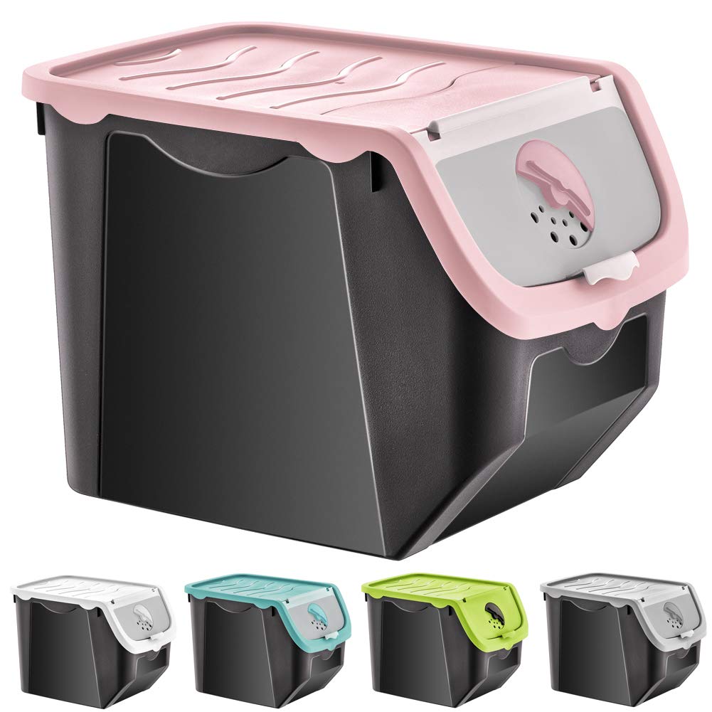 orion group Food Storage Box, Fresh Box | Capacity 12 L | 23.5 x 30 x 23.5 cm | for Vegetables, Fruits, Onions, Potatoes | Black with Pink Lid