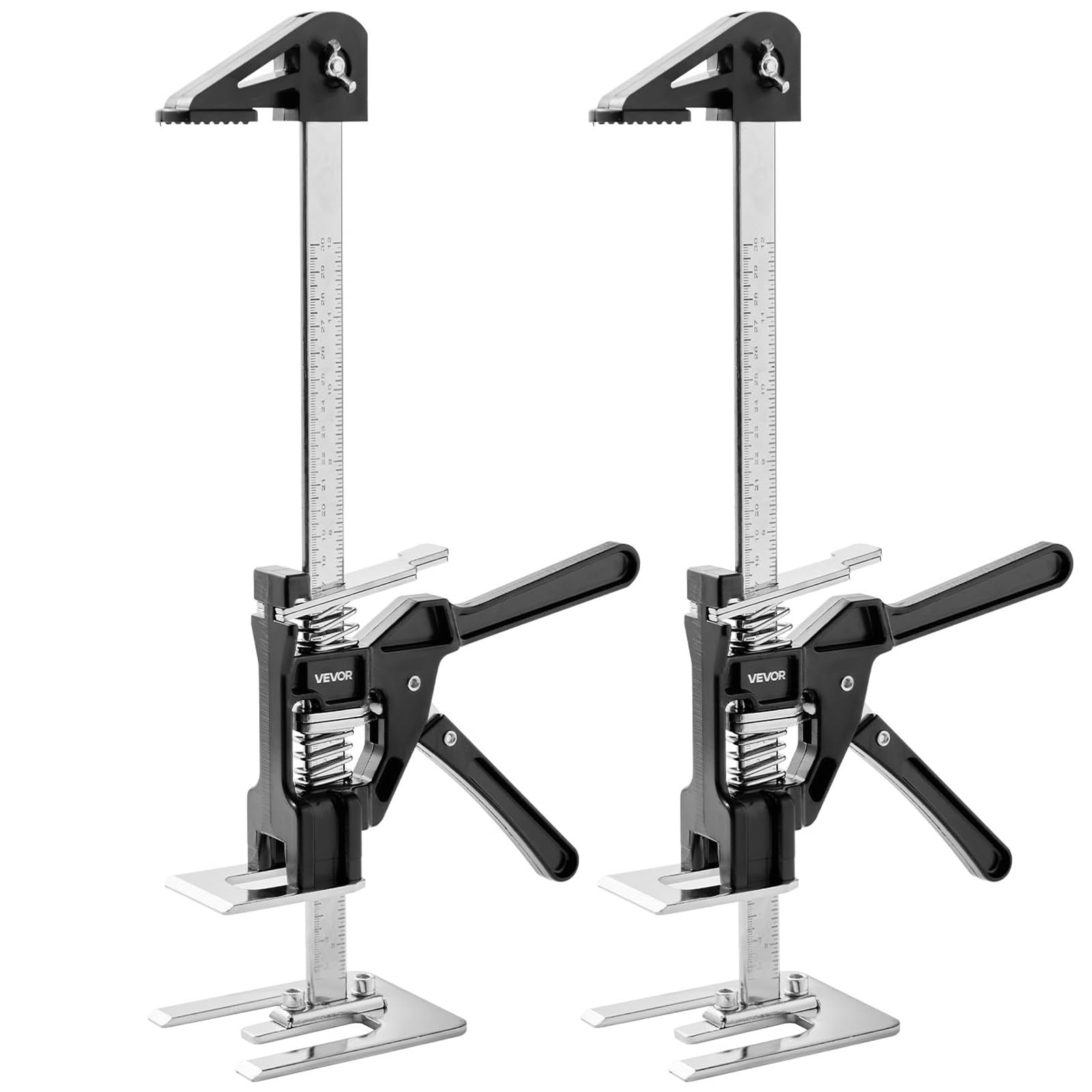 VEVOR Cric à Bras 2PCs, Lève Meubles Portes Plaques avec Capacité 100 kg, Outil de Levage Manuel en Métal, Hauteur Réglable jusqu'à 25 cm, avec Niveau Magnétique, pour Fenêtres, Installation, Noir