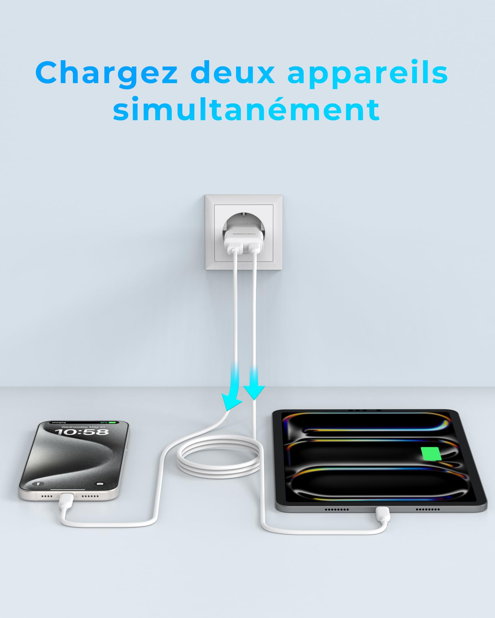 TOPADRE Chargeur USB C 20W, Adaptateur secteur USB C multiple pour iPhone 17/17Air/16 Pro/16 Pro Max/16 15 14 13 12 11 Pro Max X XS, Chargeur rapide pour téléphone, Prise de charge, Adaptateur de char