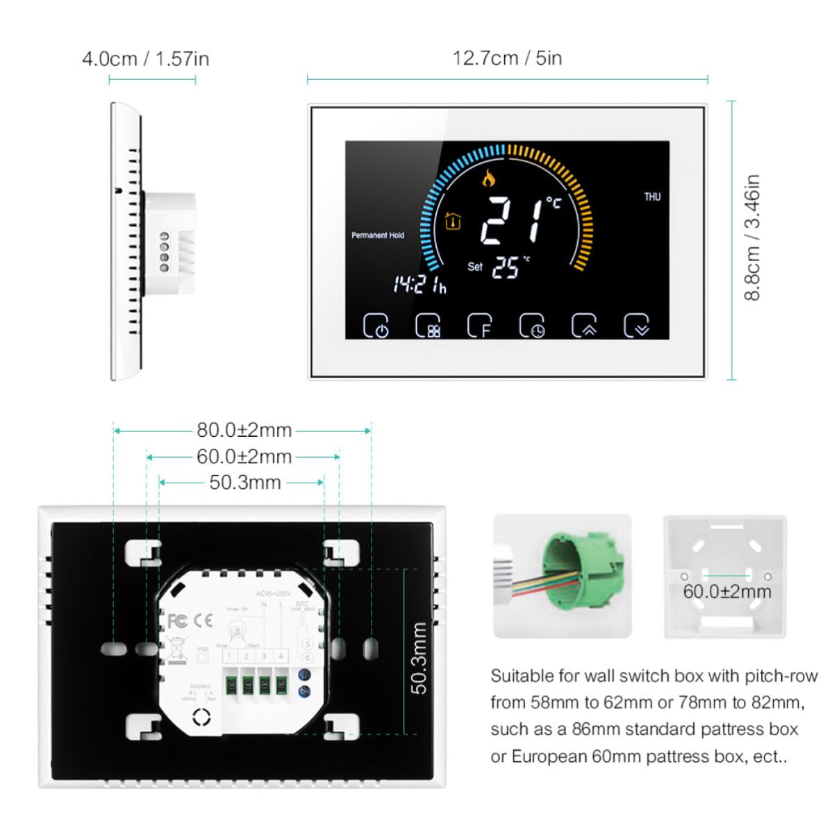 Termostato Intelligente Bht-8000 Standard per Riscaldamento a Pavimento