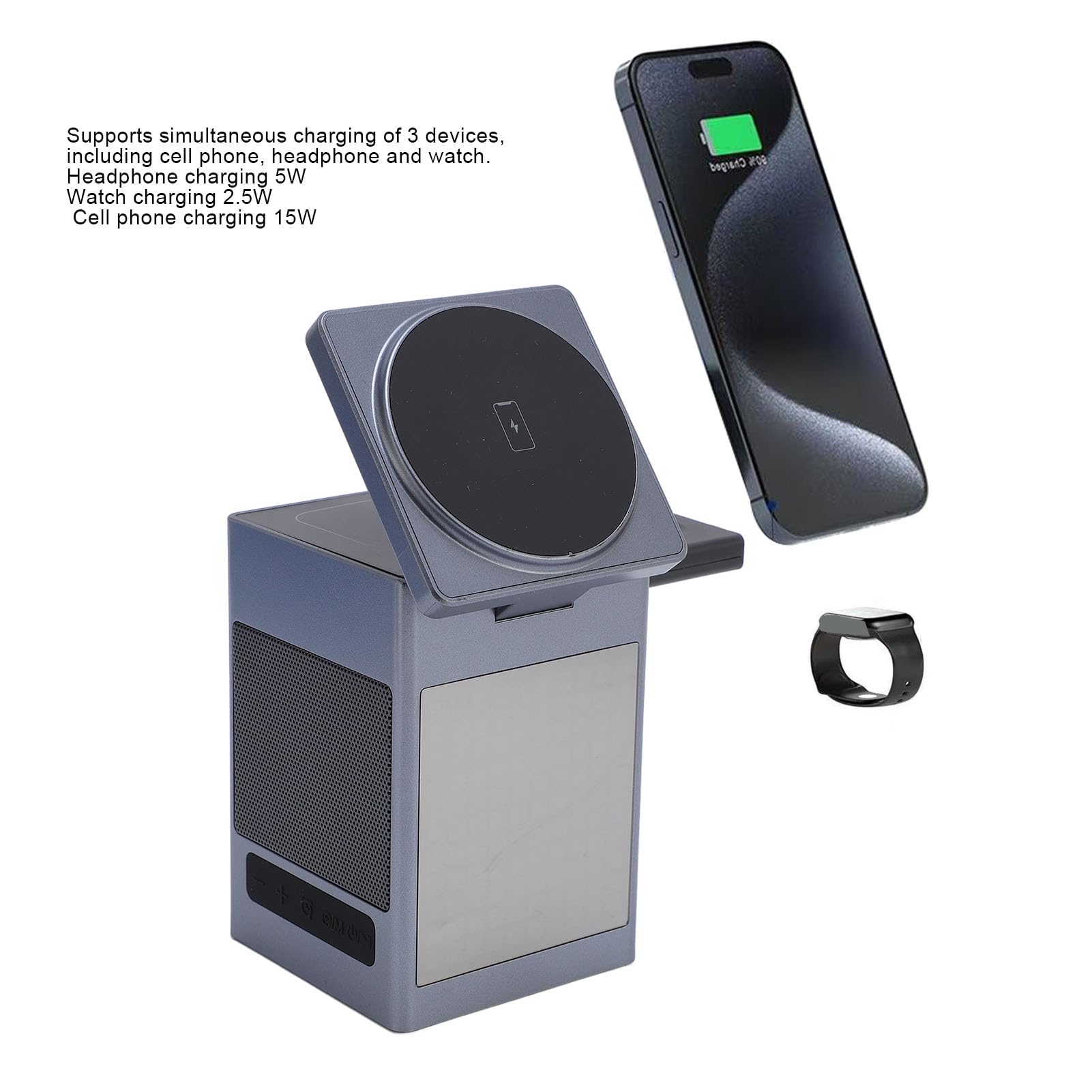 6 en 1 Station de Charge sans Fil avec Alarme à LED Charger de Téléphone Portable Magnétique BT 5.3 Anti-interférence pour Le Téléphone