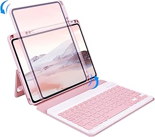 Apple iPad Air3 Pro 10.5 世代 縦置き対応 キーボードケース 磁気吸着 透明背面カバー iPad 10.2インチ アイパッド マグネット ケース カラーキーボード 多機能 着脱式 取り外し可能 Apple Pencil 収納 (ピンク)