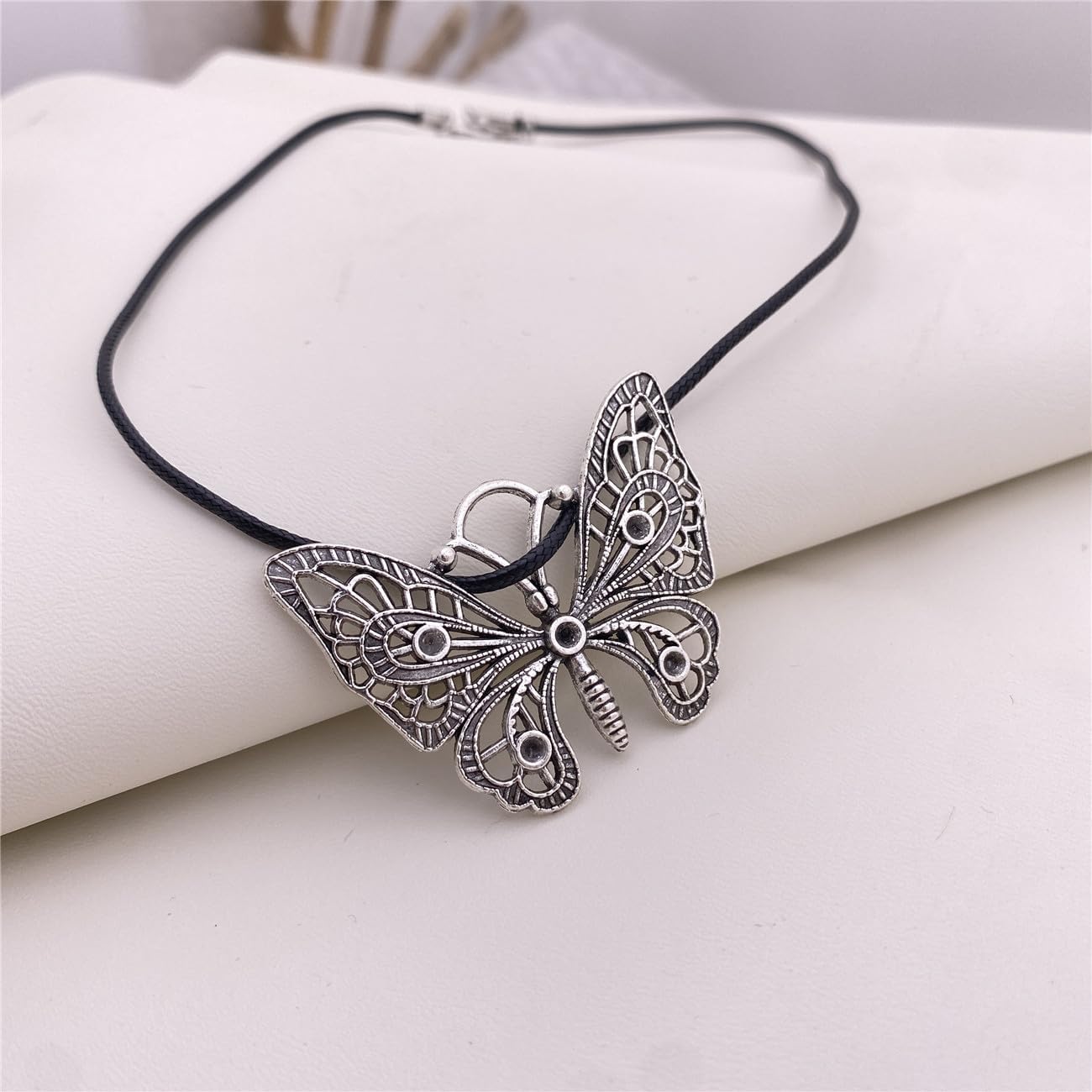 MOKAVIKY 25 Black Moth Pendant Necklace for Men Women Punk Skull Butterfly Moth Animal Necklace (Silver) - Image 5