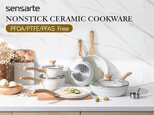 Miniatura 7 de SENSARTE Sartén, accesorios de mango de baquelita, compatible con repalement, colección de cerámica blanca, ollas y sartenes