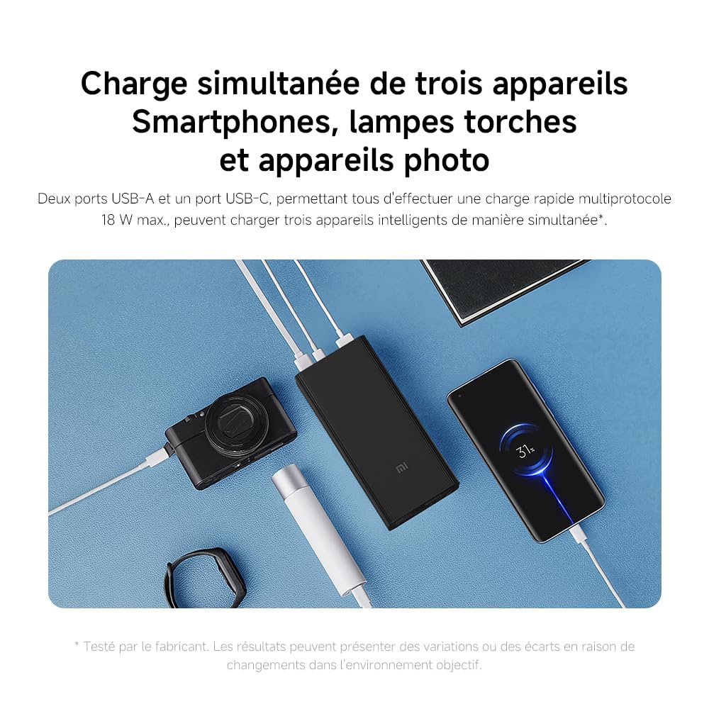 Xiaomi Power Bank 30000mAh, Charge Rapide 18W, Batterie Externe Portable Haute Capacité - Modèle GL