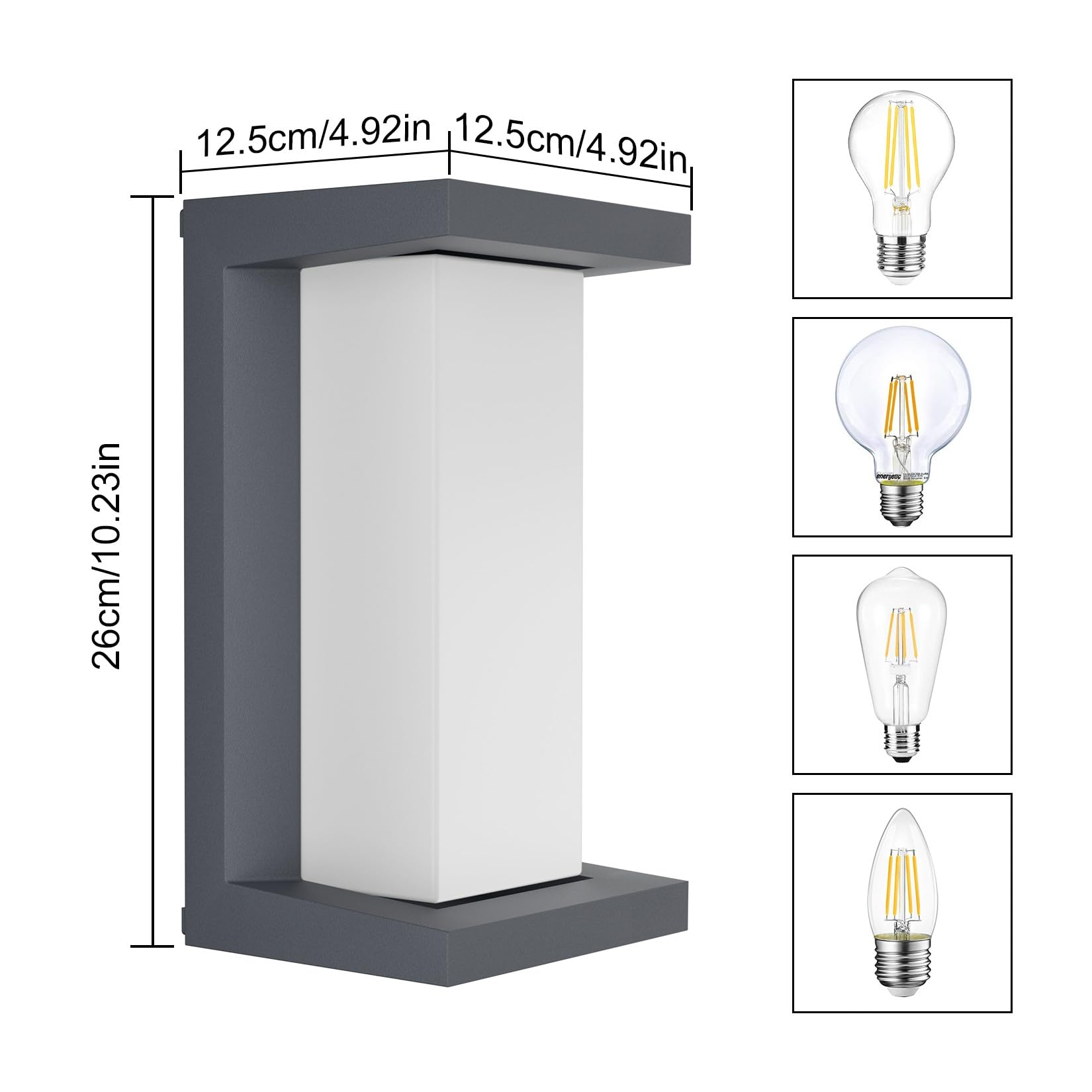 Klighten 2 Stück moderne Außenwandleuchte, E27 Sockel Außenwandlampe, IP65 Wandlampe, Maximale Wattleistung 60W Aluminium Wandlampe, Geeignet für Innen Außen, Treppenhaus. Anthrazit (ohne Glühbirne)