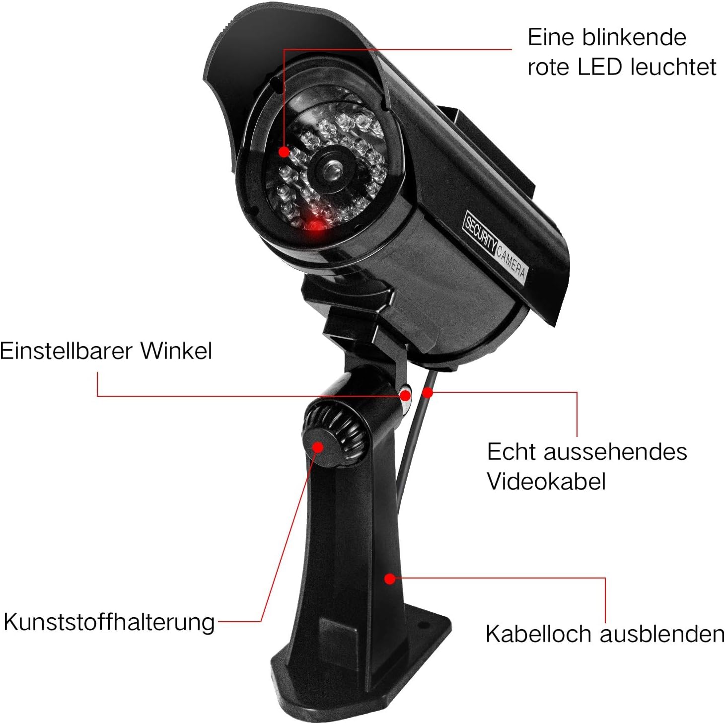 4 Telecamere Finte Esterne/interno ERWEY - Con LED Lampeggiante, Solare O Batterie, Deterrente Antifurto - Foto 6