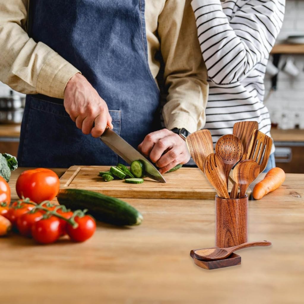 Set of 9 Multifuntional Wood Cutlery Set Fashion Kitchen Utensils Wood Texture