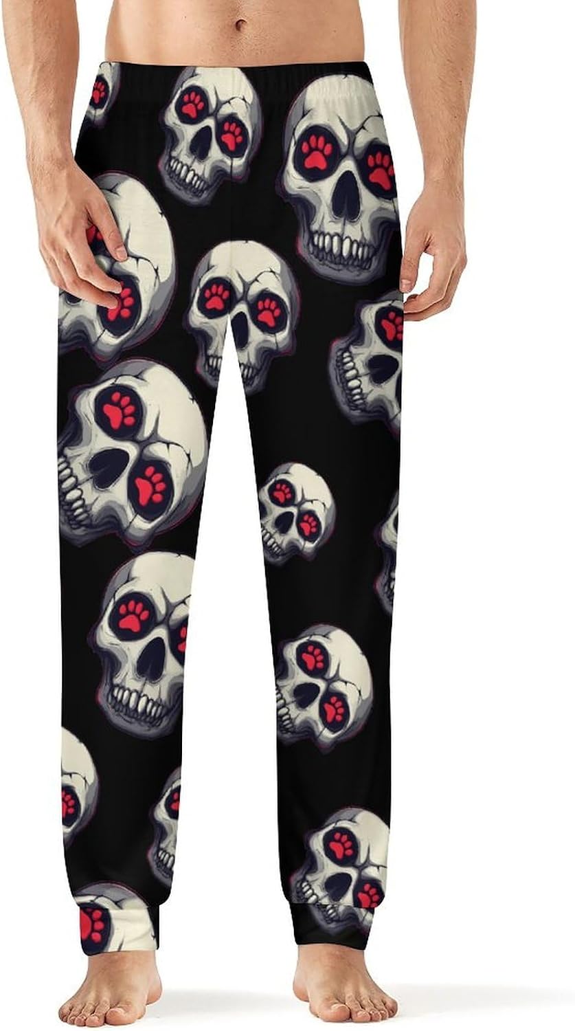 Skull Paw Print Men's Pajama Pants Soft Nightwear Breathable Sleep Pajama Pants Pjs Bottoms