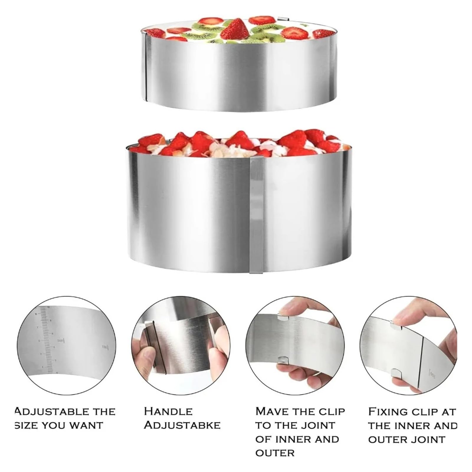 Runde Kuchenform aus Edelstahl, verstellbar von 6 bis 12 Zoll, Höhe 6–15 cm, mit präziser Skala, Form-Backring for Mousse-Backen(8cm)