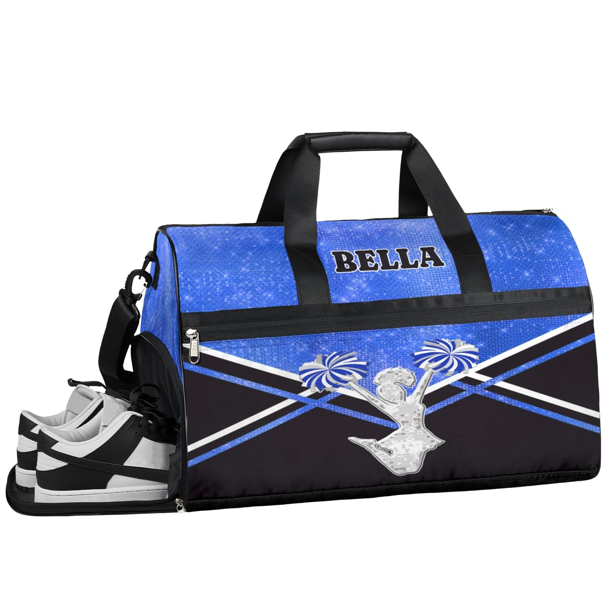 Personalized Cheerleader Bag Dance Bag for Girl Woman, Custom Gym Bag Sport Duffel Bag with Shoes Compartment Cheerleader Girl Blue