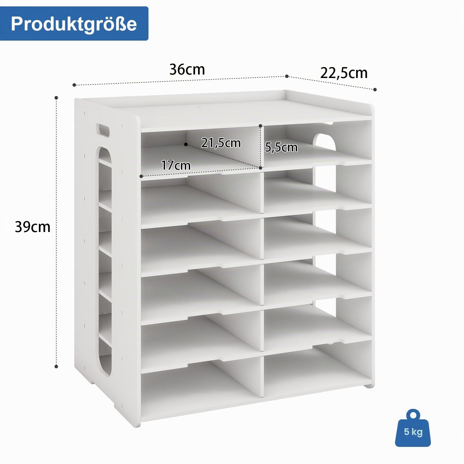 PUNCIA 12 Fächer Rechnungsregal für A5-Formate PVC Briefablage Aktenablage | Schreibtisch Organizer für Rechnung Büroablage Ordnungssystem Ablagefächer aus Holz Büro Arbeitszimmer Schule Office