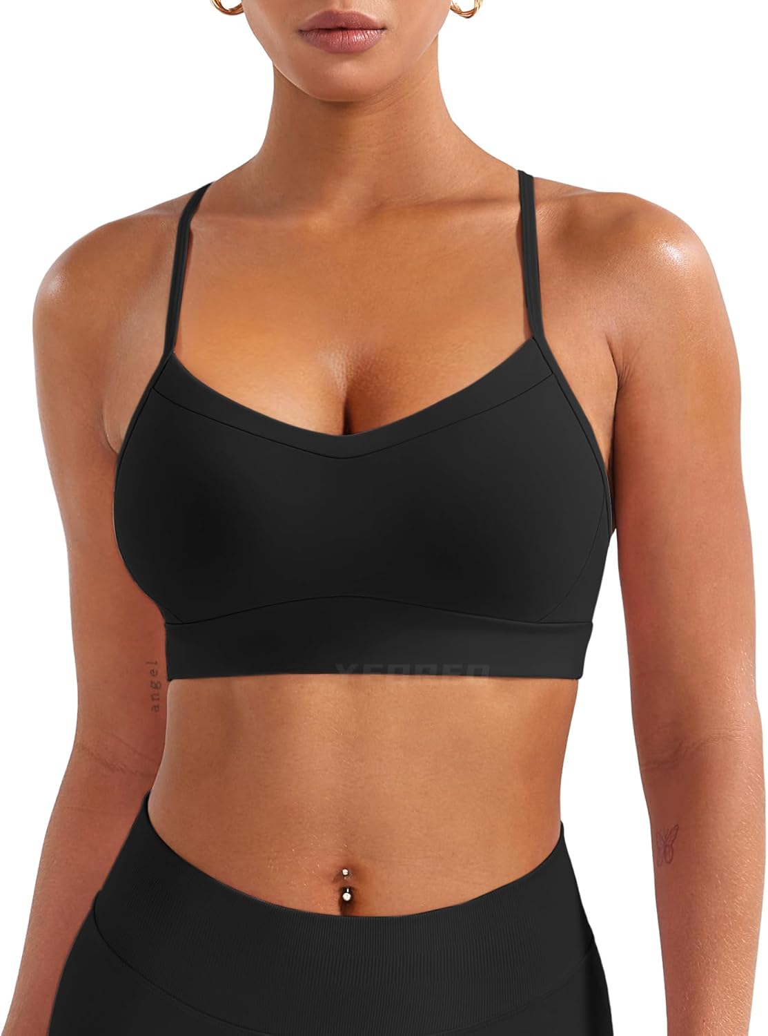 YEOREO Luciny Workout Y Back Sports Bras for Women Spaghetti Straps Racerback Padded V Neck Medium Impact Gym Bra Yoga Top - Image 2