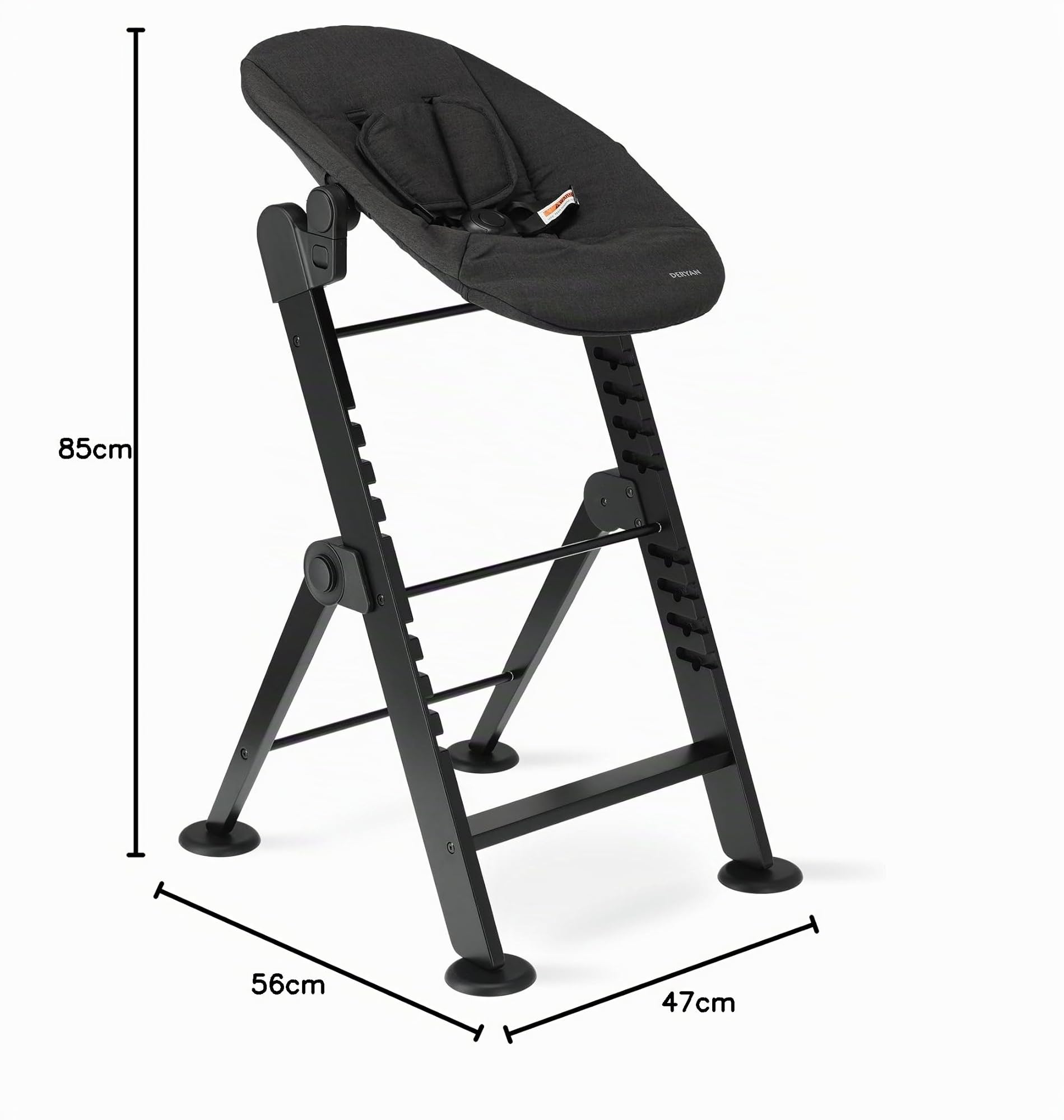 Deryan Odin Chaise Haute évolutive 3en1, Pour Bébé Ergonomique, 0 à 4 ans, Inclinable, Pliable, Avec Hauteur réglable, Repose-Pieds, Plateau Amovible, Chaise Enfant Pliable dès la Naissance, Noir