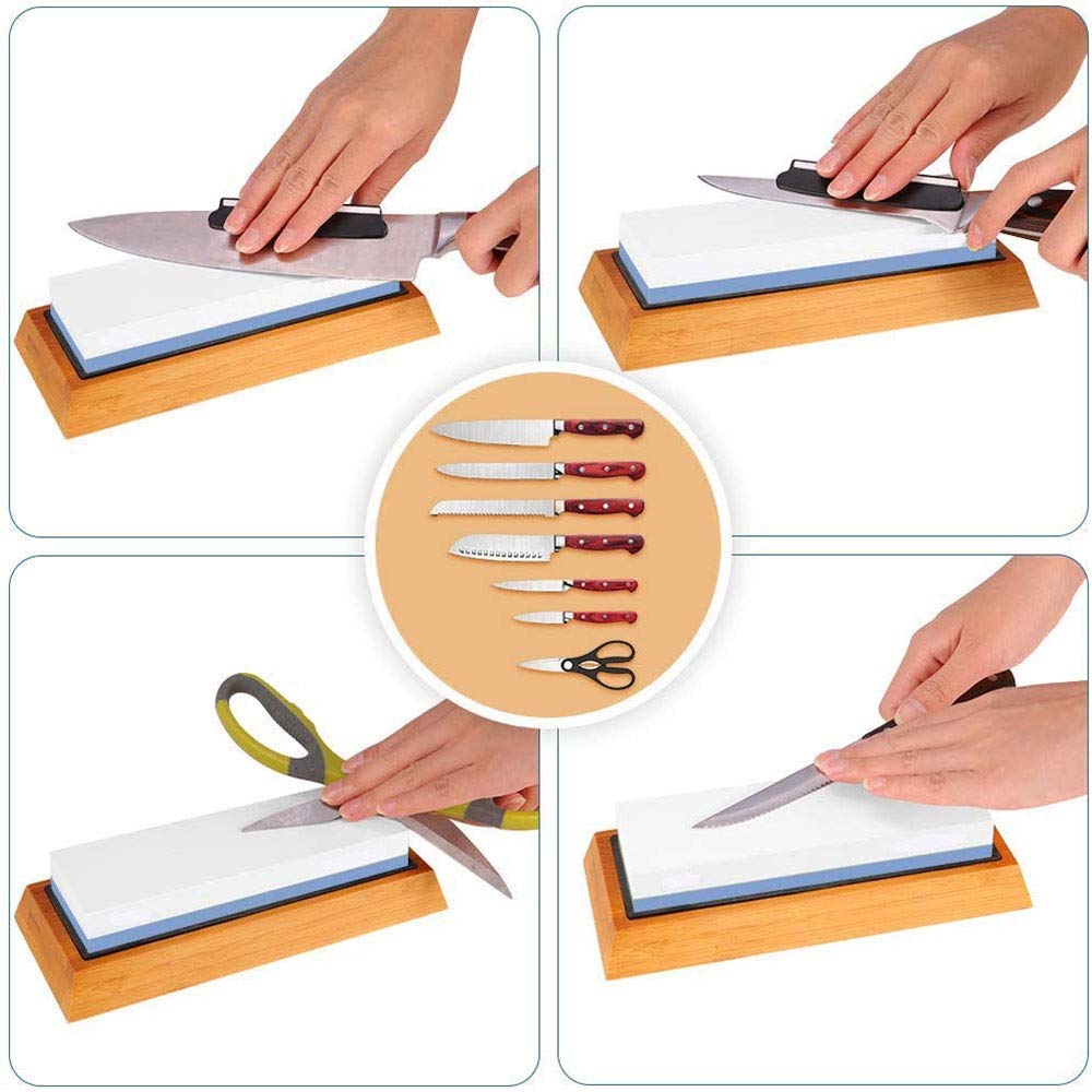 Pietra per Affilare Grana 1000 6000, Alta qualità Pietra Affilacoltelli Professionale Doppia Faccia Cote con Base in Silicone Antiscivolo per Coltelli, Forbici, Rasoi ECC