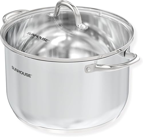 SUNHOUSE Olla de acero inoxidable – Olla de cocina de inducción resistente de 11 cuartos de galón con tapa visible para pasta, sopa, espagueti, olla