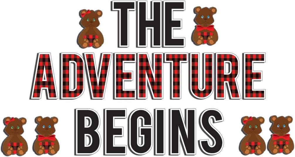 VictoryStore Custom Lumberjack Baby Shower Decorations: Buffalo Plaid Yard Letters "The Adventure Begins" Add Your Due Date with stakes