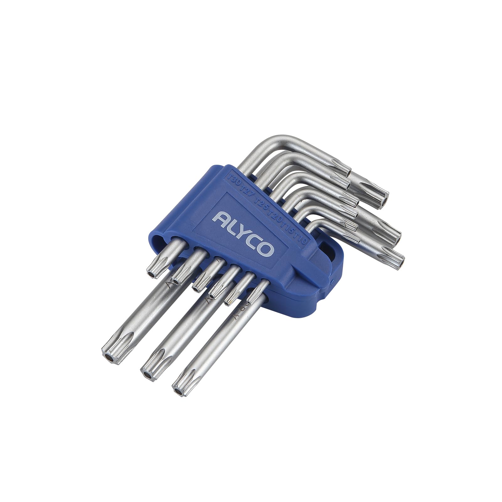 Alyco 193290 193290-Juego 9 Llaves Torx acodadas inviolables CR-V niqueladas en Soporte plástico T-10 A T-50