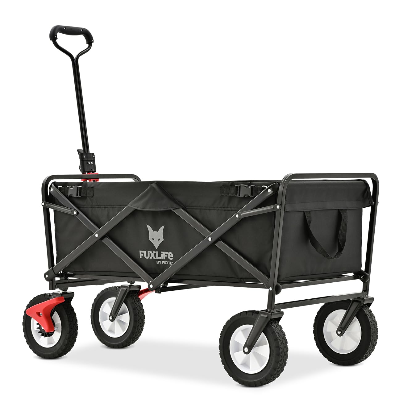 FUXTEC Carrello pieghevole CT100 - Bollerwagen con tetto removibile - per bambini 3-6 anni - Portata fino a 75kg - Ruote larghe per ogni terreno - Sacca posteriore fissa - Tessuto lavabile