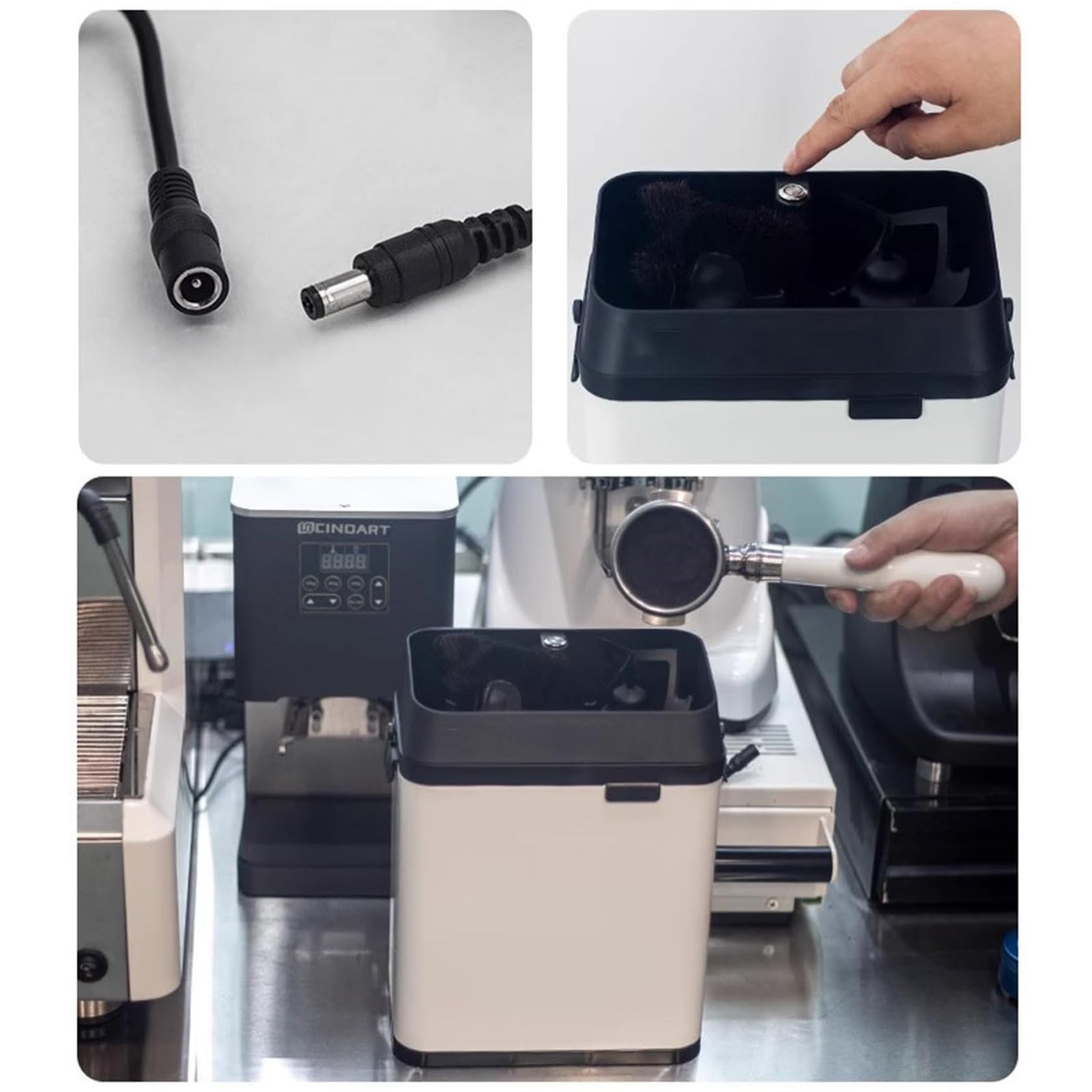 ZUMAHA Limpiador EléCtrico De Portafiltros De Café, Herramienta De Limpieza AutomáTica Comercial De Portafiltros De 150w 300rpm, con 2 Raspadores Y 1 Cepillo, Estructura Desmontable,Silver