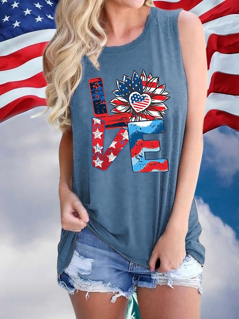 Patriotic Tank Tops for Women Vintage Stars Stripes Graphic Print Memorial Day T Shirt - Image 3