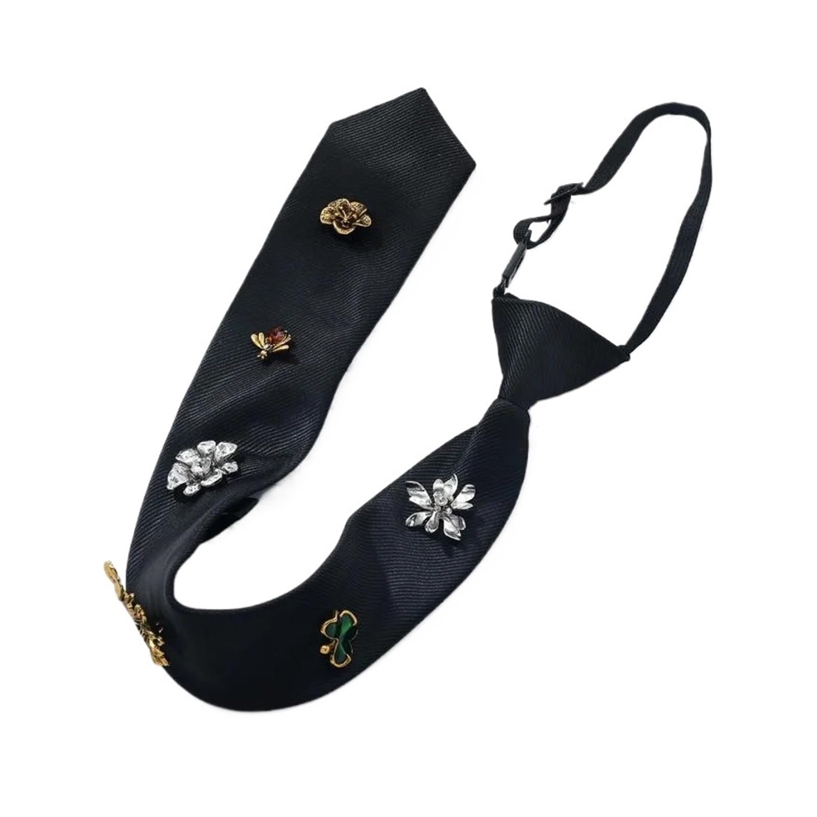 Glitzer Strass-Krawatte Schwarze Blumenkrawatte aus Stoff
