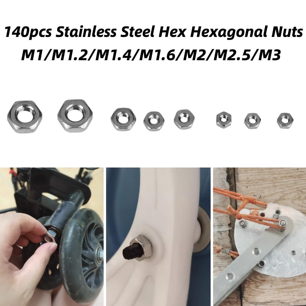 Dadi esagonali 140pcs M1 / M1.2 / M1.4 / M1.6 / M2 / M2.5 / M3 Chiusura filettata esagonale in acciaio inossidabile