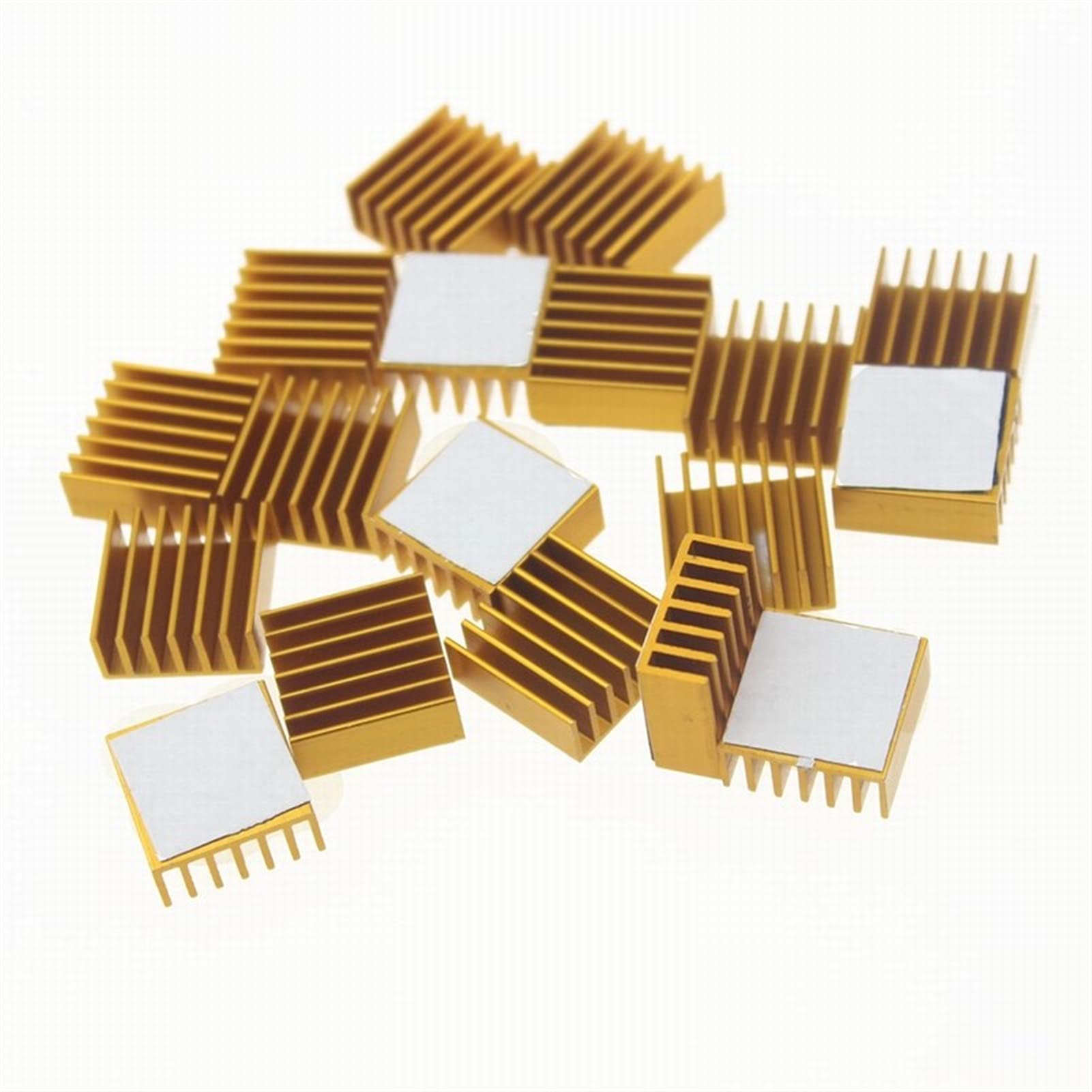 dissipatore di calore di raffreddamento di allumin Dissipatore di calore in alluminio 14x14x6mm dorato 100 pezzi con nastro adesivo 3M for CPU GPU VGA RAM LED IC