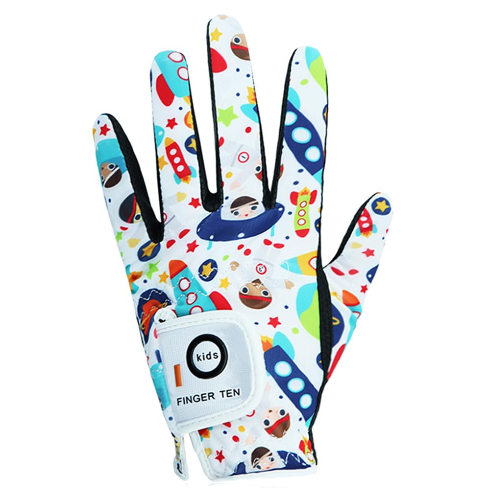 Golf Gloves Kids Youth Junior Toddler Boys Girls 1 Pack Left Hand, Breathable Microfiber Synthetic Right Handed Golfer Glove for Age 4-13 Years Old (Rockets, XL)