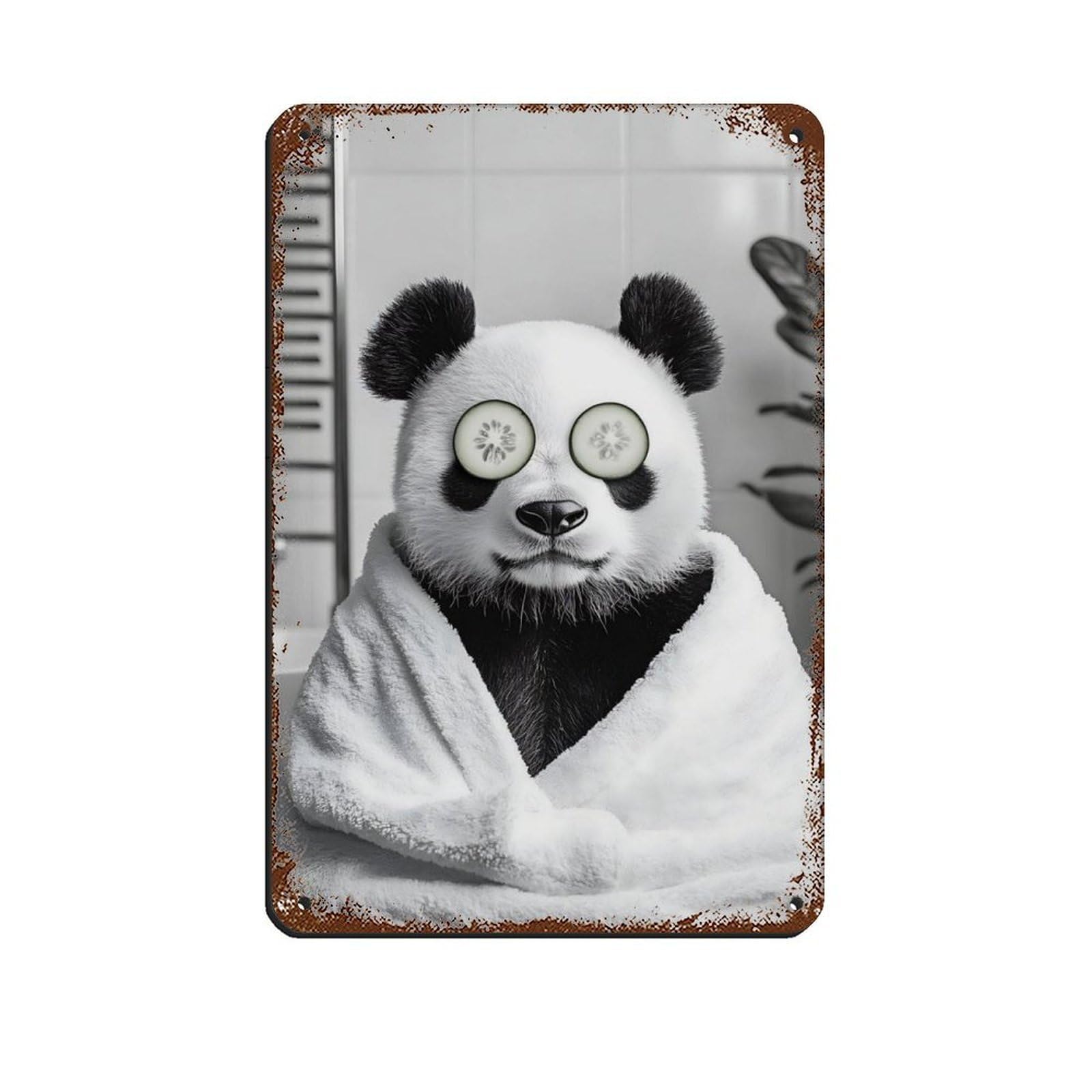Lxwnze 20L X 30W Cm Cute Panda, Funny Bathroom Decor Tin Sign Vintage Metal Pub Club Cafe Bar Home Wall Art Decoration Poster Retro 8X12inch(20X30cm)
